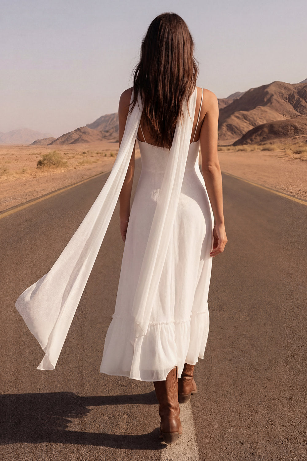 Spaghetti Straps A Line Ivory Maxi Beach Engagement Dress with Slit