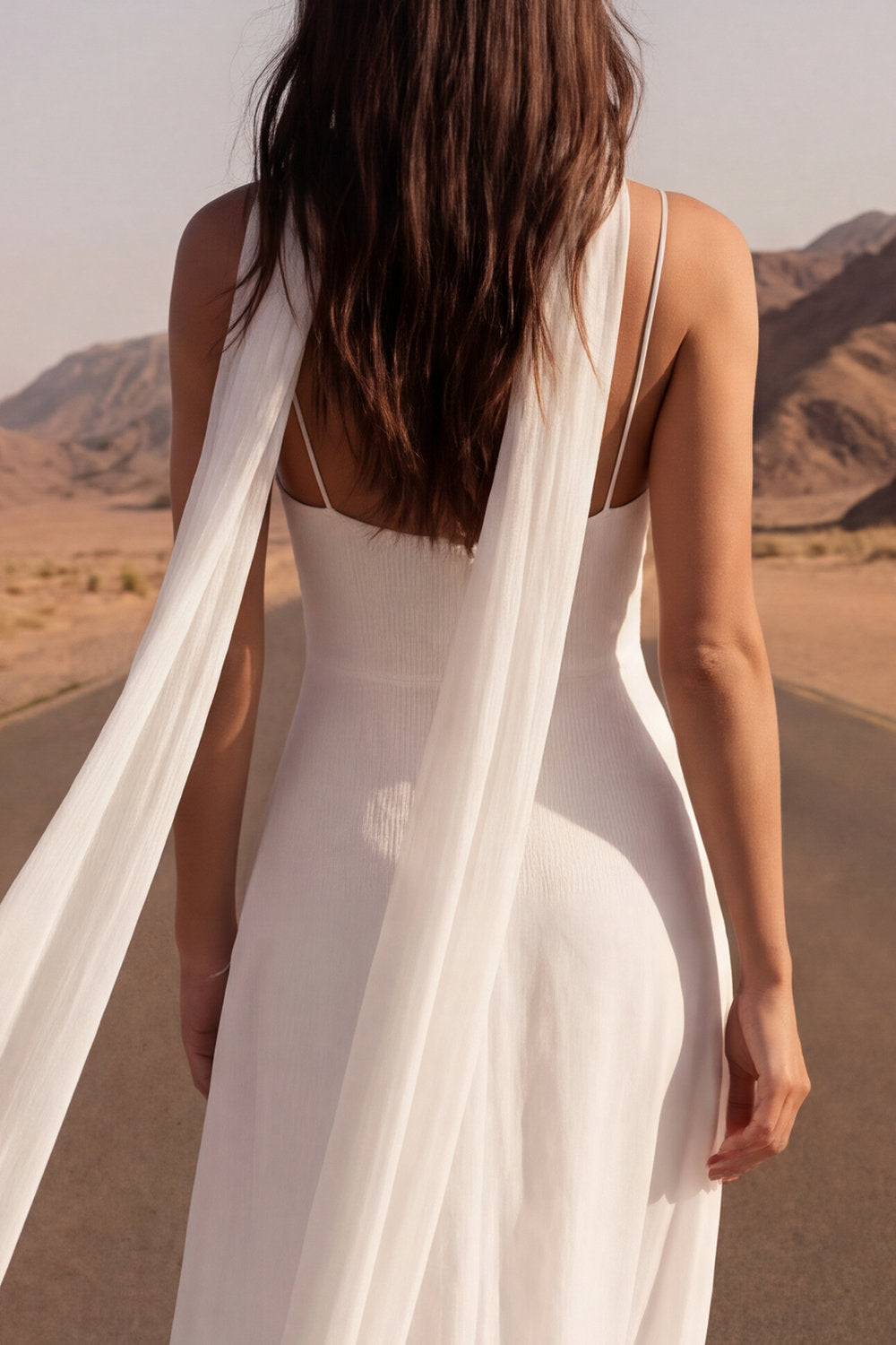 Spaghetti Straps A Line Ivory Maxi Beach Engagement Dress with Slit