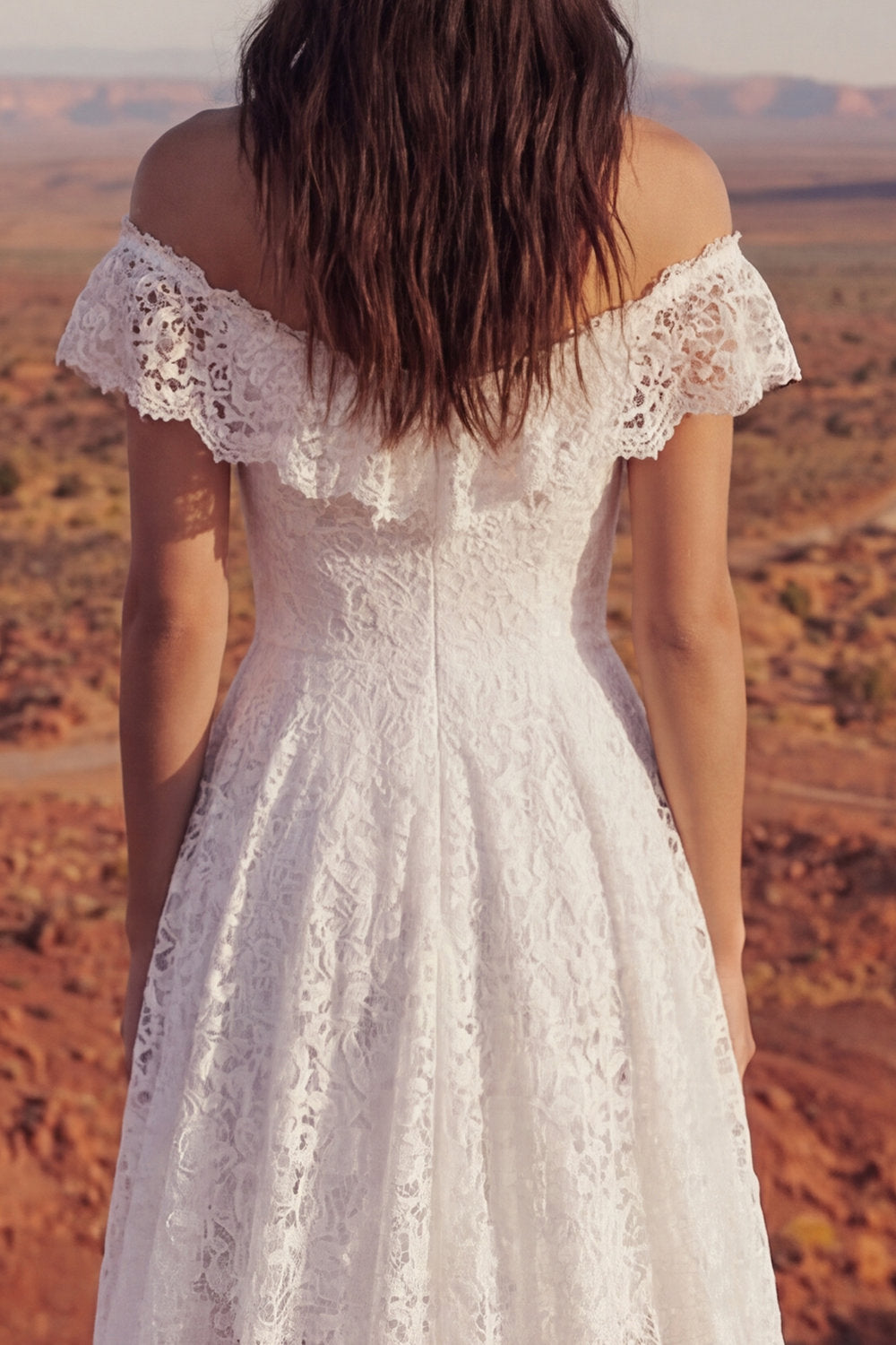 Ivory A Line High Low Floral Boho Engagement Dress