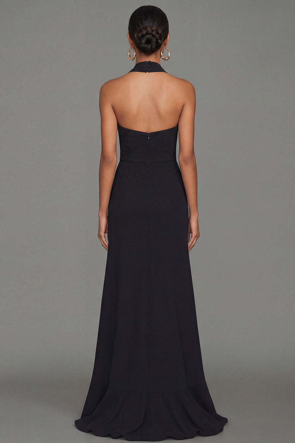 Black High Neck Long Prom Dress with Ruffles