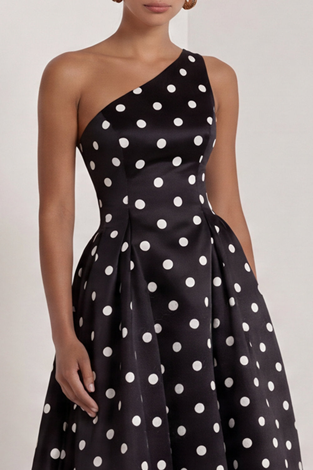 Black and White One Shoulder Polka Dots Long A Line Formal Dress
