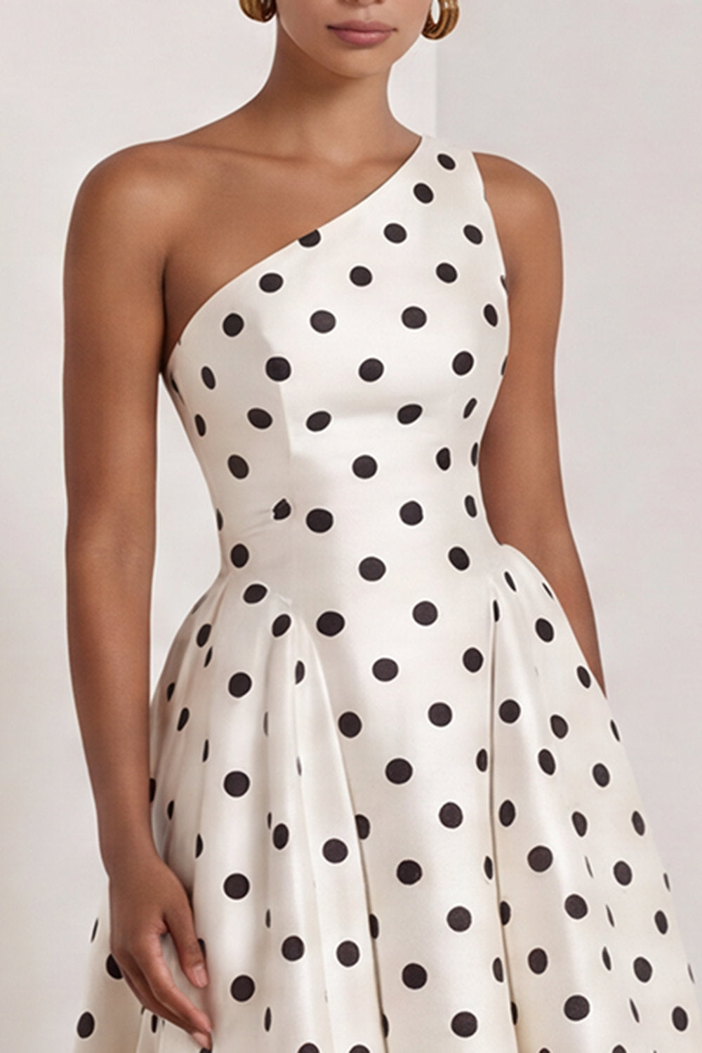 Black and White One Shoulder Polka Dots Long A Line Formal Dress