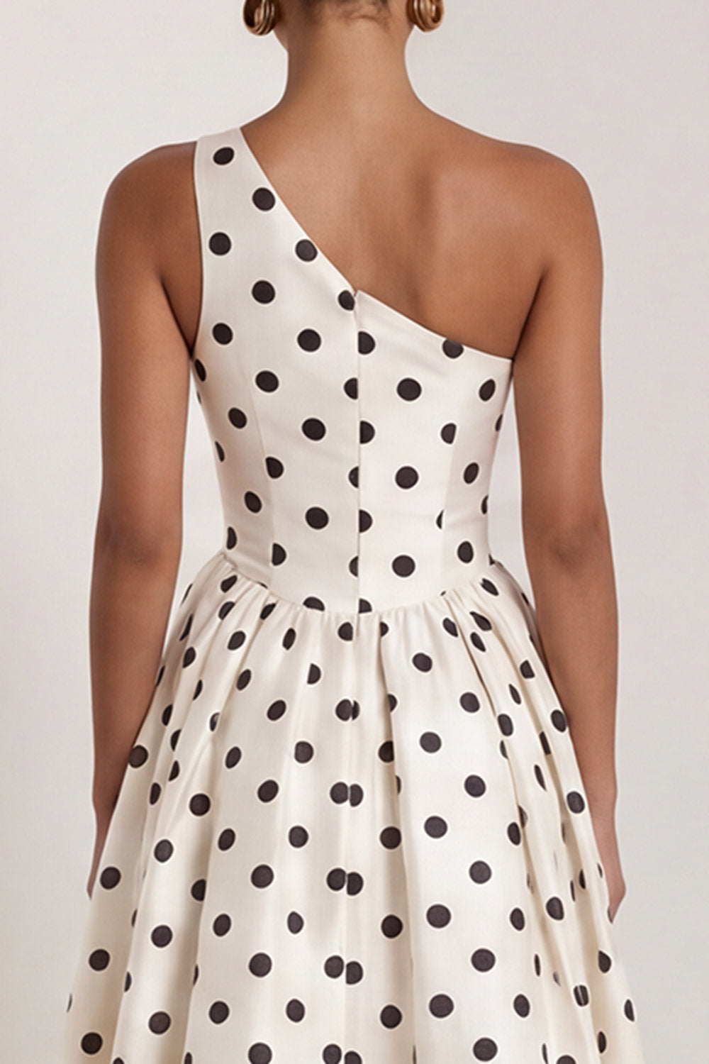 Black and White One Shoulder Polka Dots Long A Line Formal Dress