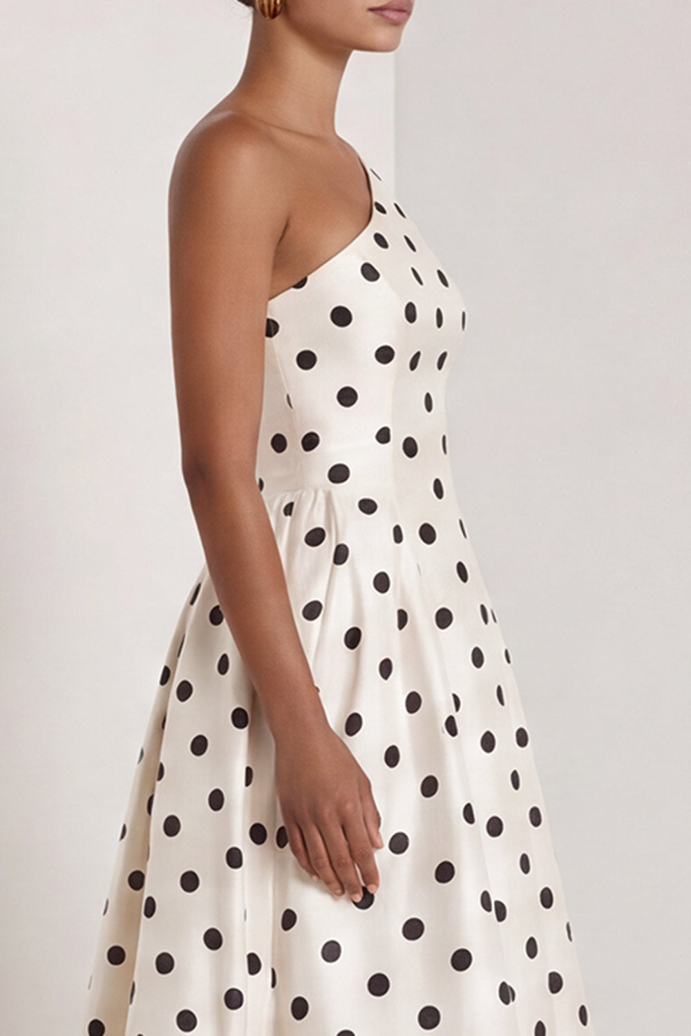 Black and White One Shoulder Polka Dots Long A Line Formal Dress