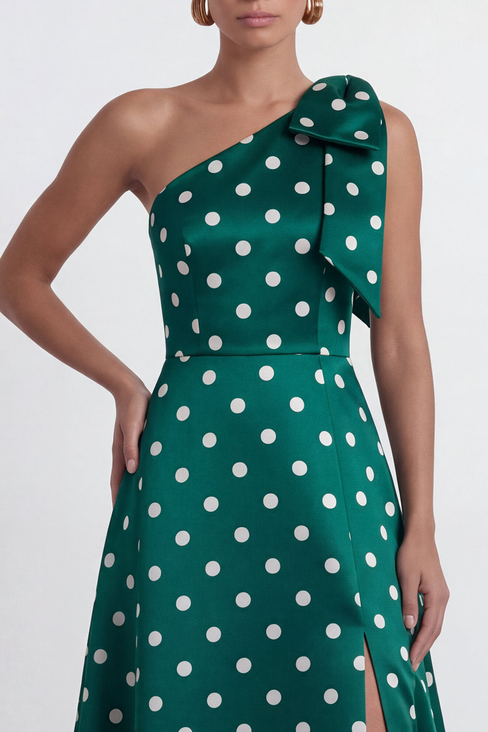 A Line Polka Dots Black and White Long Formal Dress with Bow