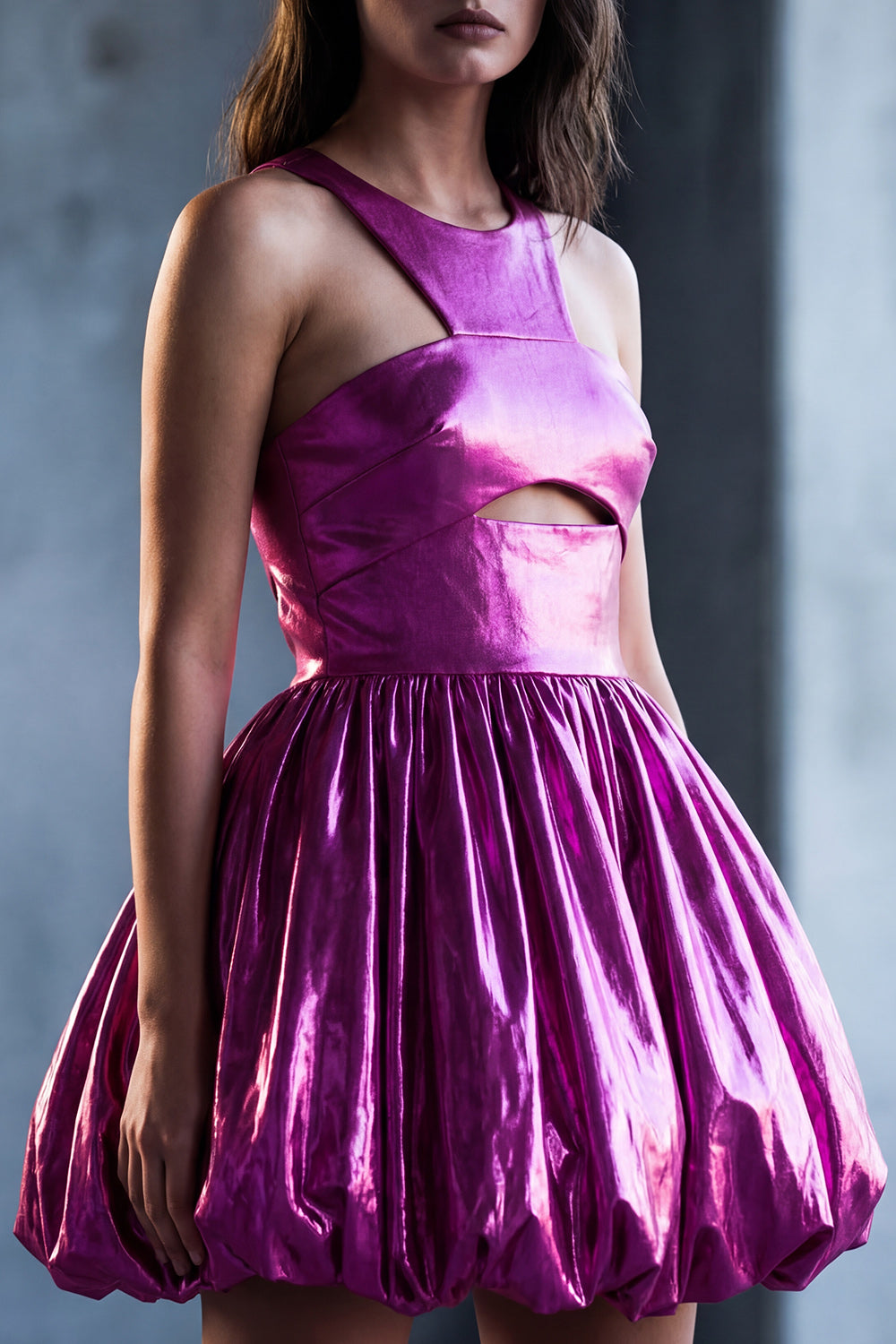 Glitter Fuchsia Metallic Keyhole A Line Short Vintage 80s Prom Dress