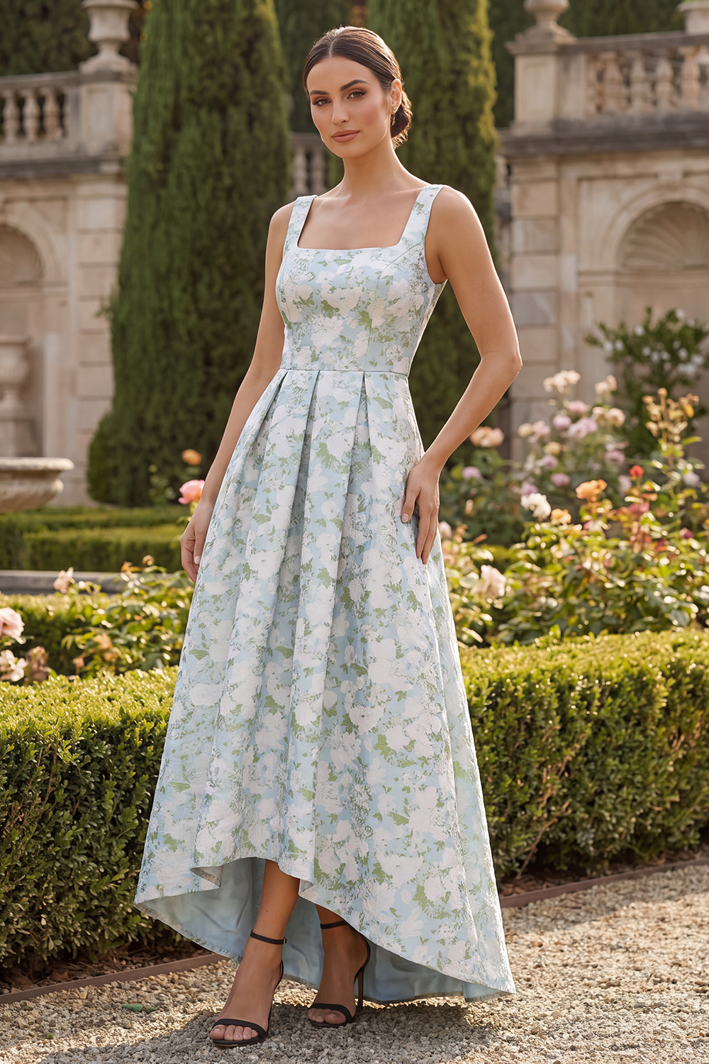 Peacock Blue Square Neck A Line Asymmetrical Prom Dress