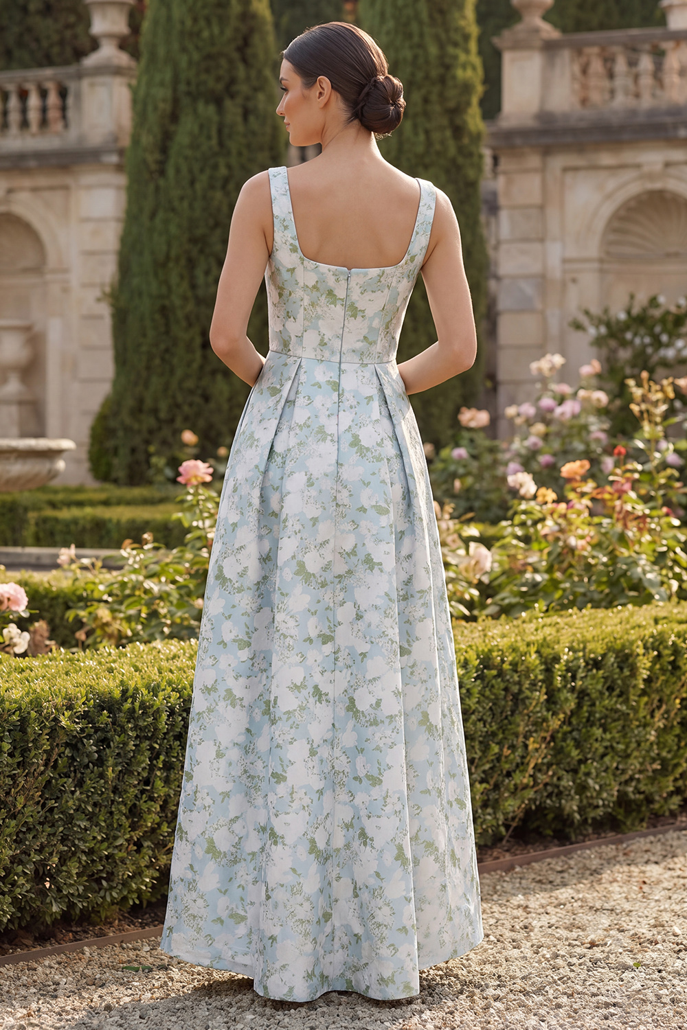 Peacock Blue Square Neck A Line Asymmetrical Prom Dress