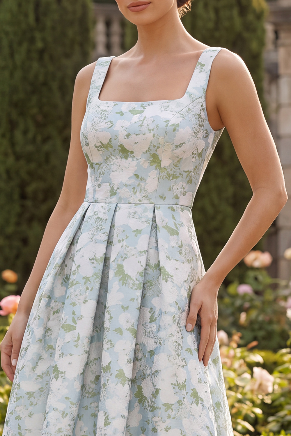 Peacock Blue Square Neck A Line Asymmetrical Prom Dress