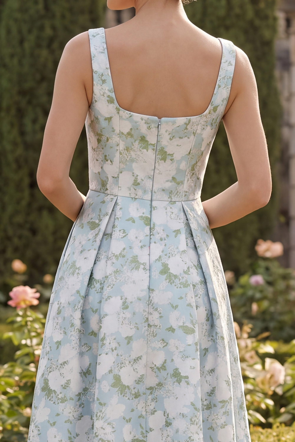 Peacock Blue Square Neck A Line Asymmetrical Prom Dress