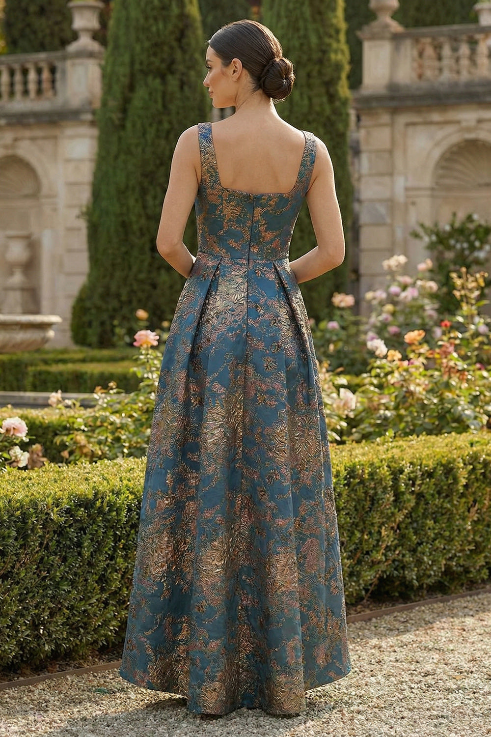 Peacock Blue Square Neck A Line Asymmetrical Prom Dress