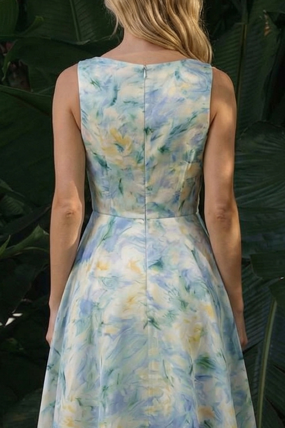 Light Green A Line Boat Neck Long Floral Prom Dress