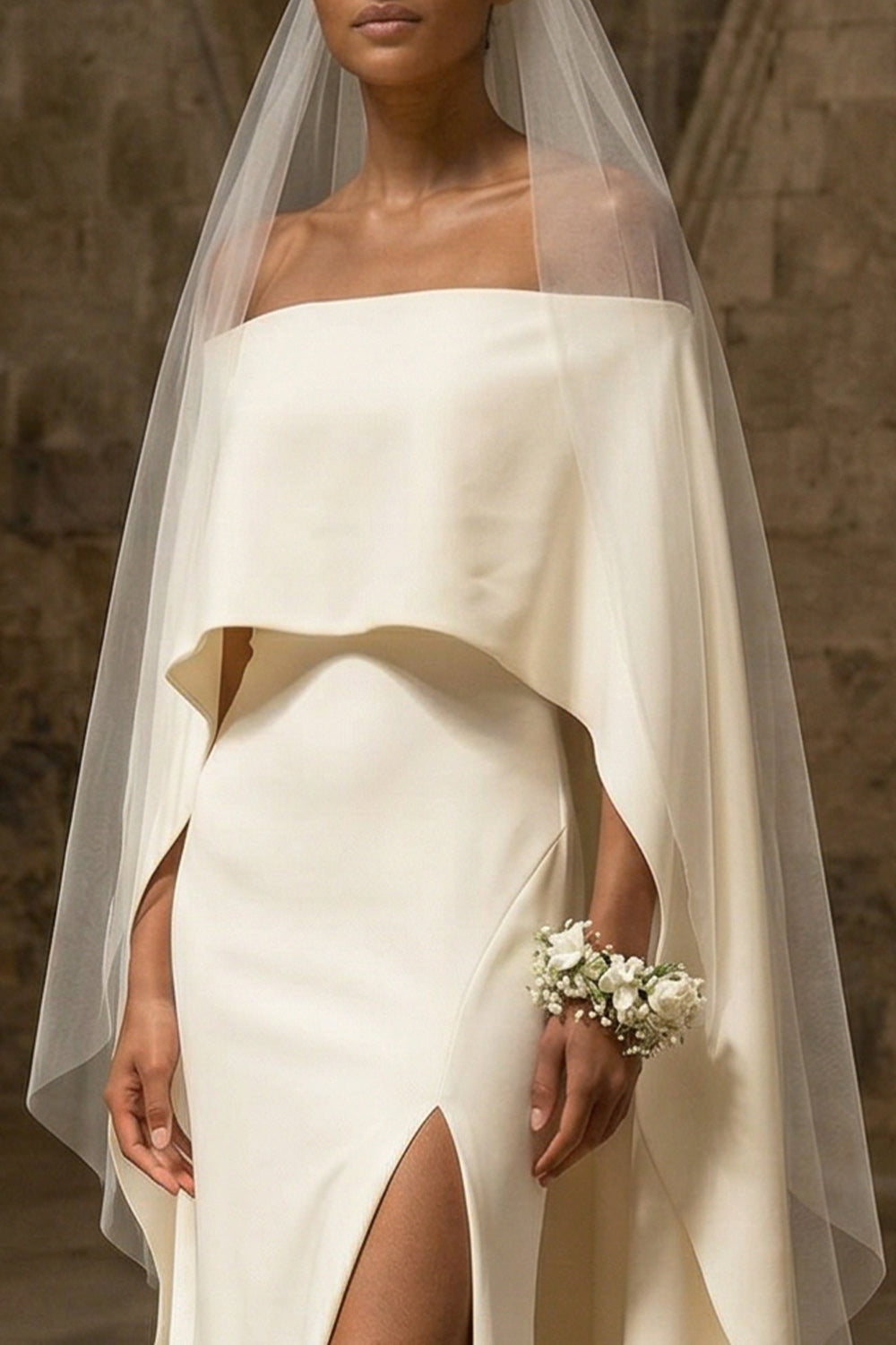 White Sheath Boho Maxi Wedding Reception Dress with Slit