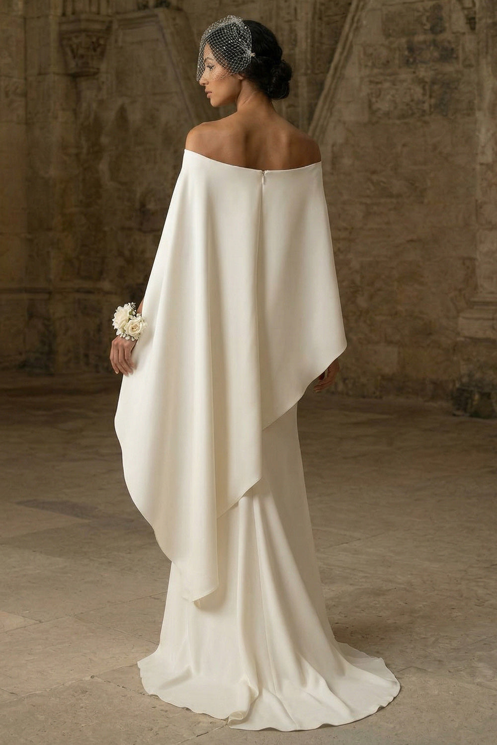 White Mermaid Maxi Boho Wedding Reception Dress with Slit