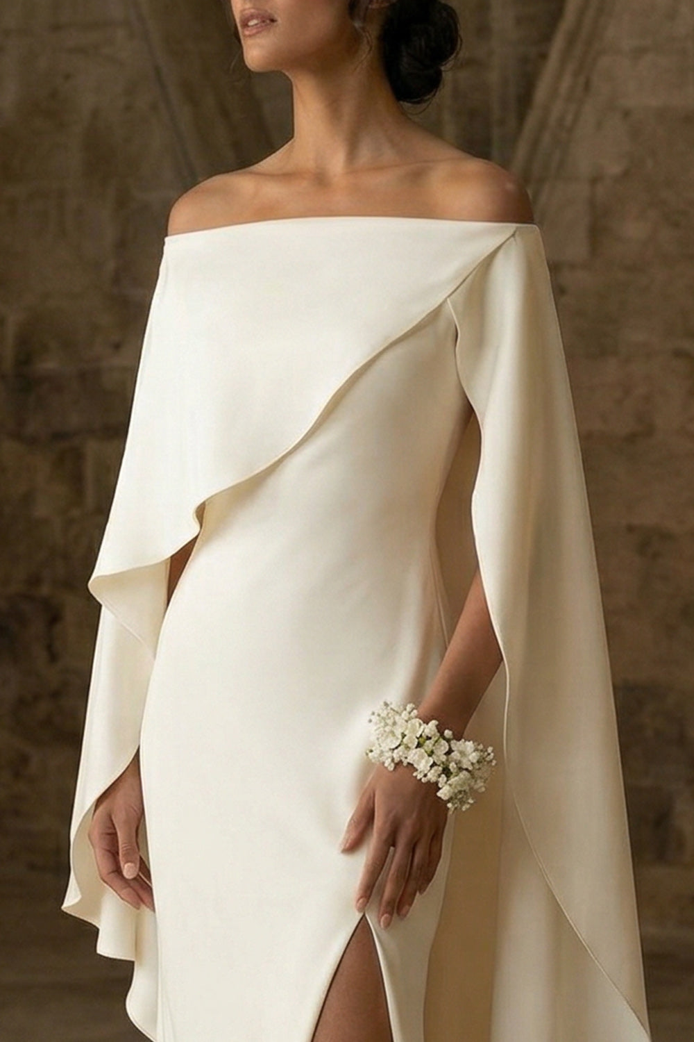 White Mermaid Maxi Boho Wedding Reception Dress with Slit