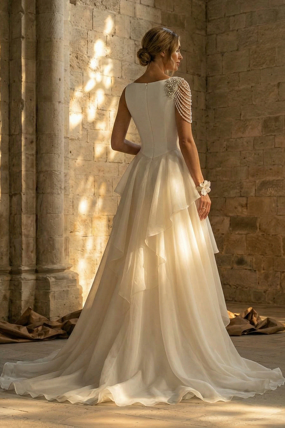 White A Line Boho Maxi Wedding Reception Dress with Ruffles