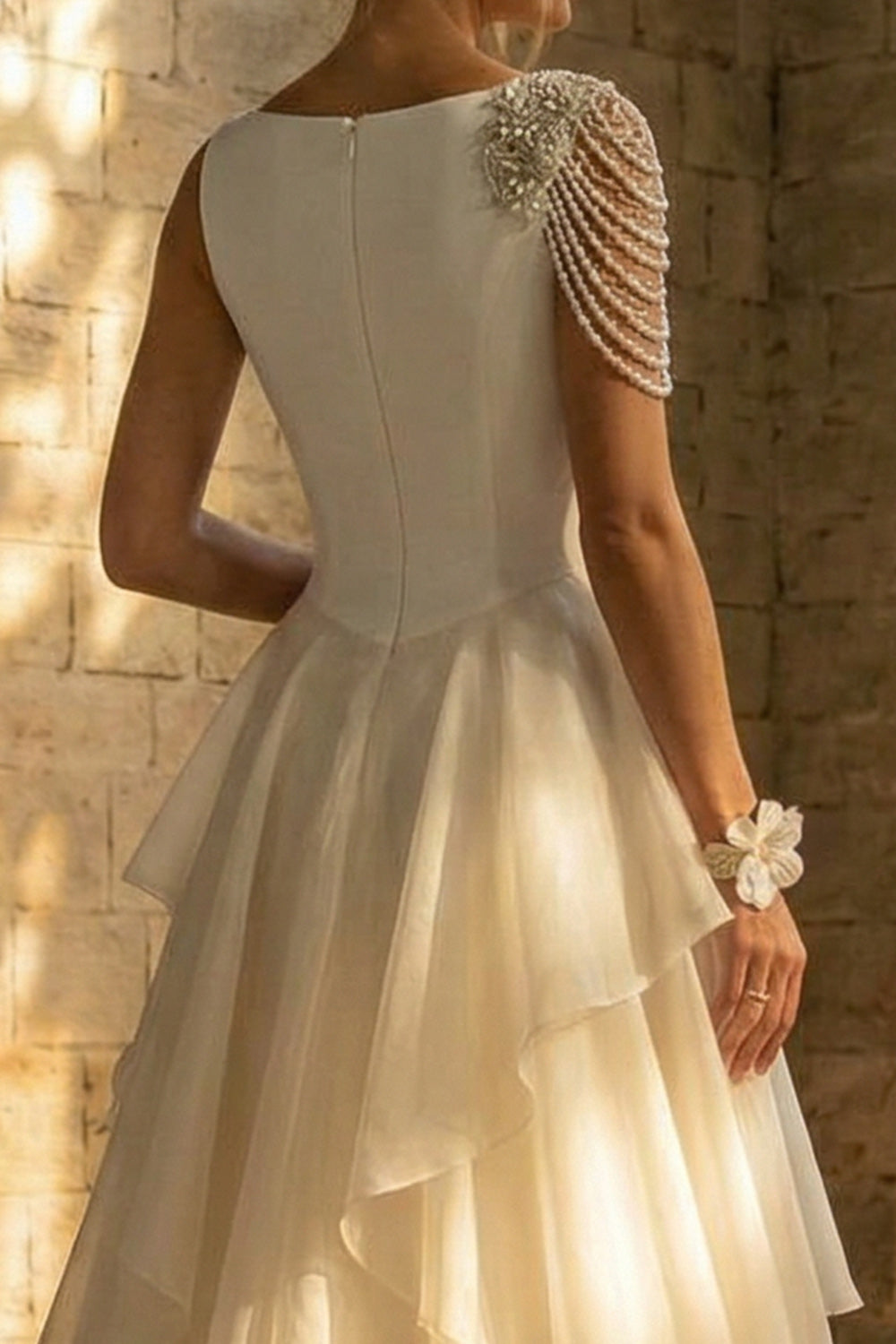 White A Line Boho Maxi Wedding Reception Dress with Ruffles