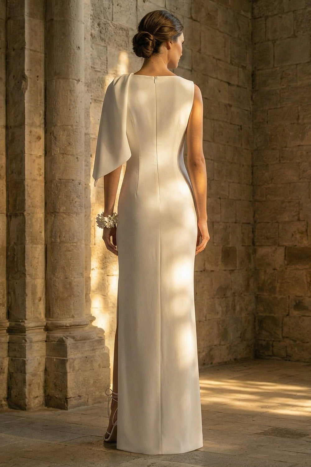 White Beach Mermaid Maxi Wedding Reception Dress with Slit