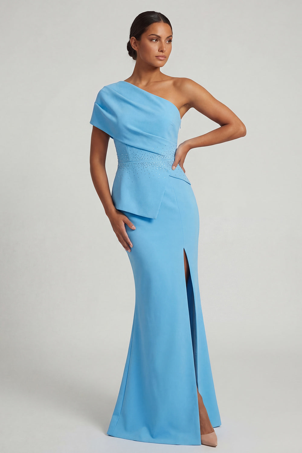 Mermaid Sky Blue Long Beaded Mother of the Bride Dress with Slit