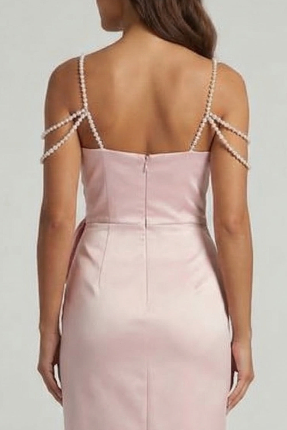 Sheath Blush Beaded Long Mother of the Bride Dress with Bow