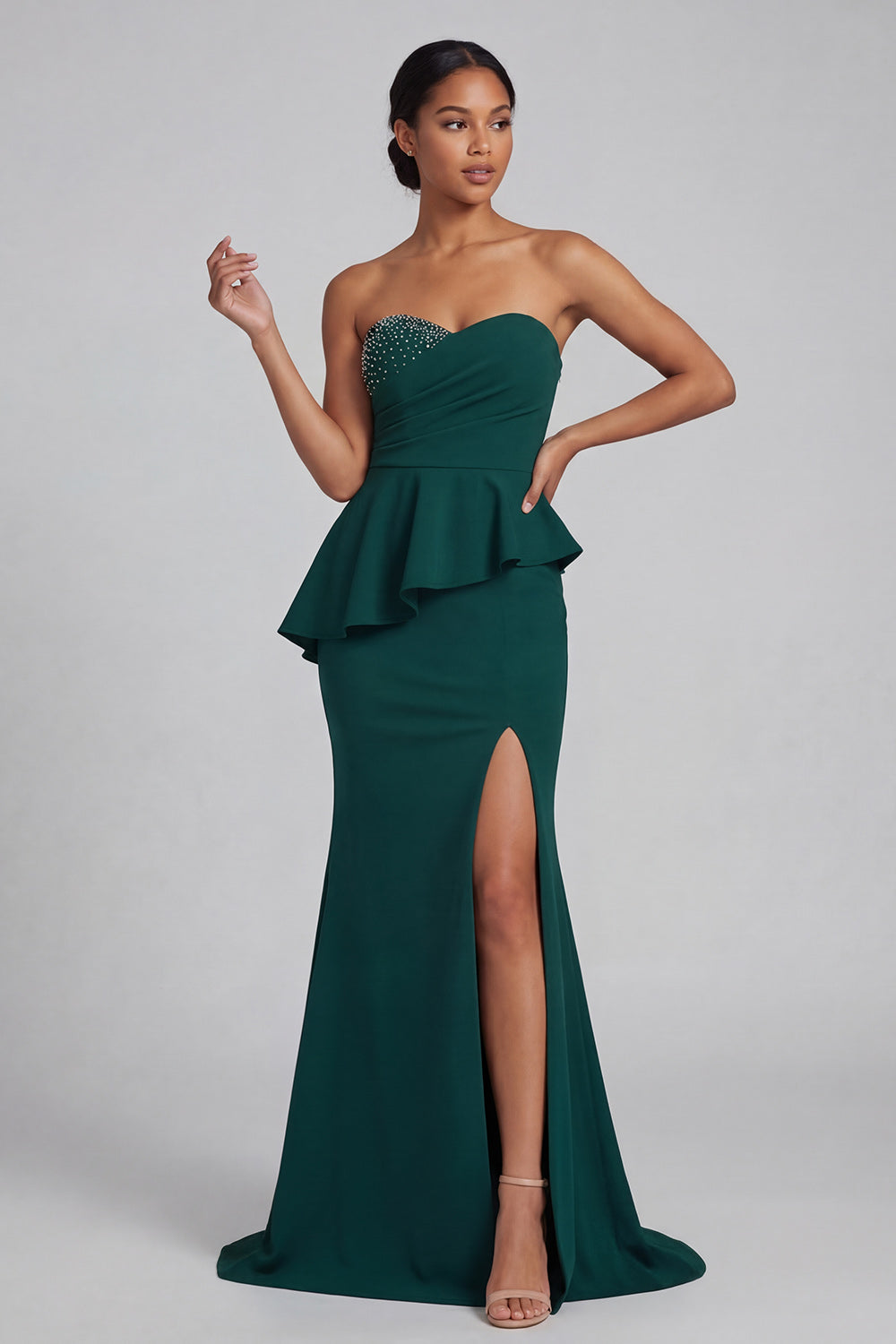 Dark Green Mermaid Long Beaded Mother of the Bride Dress with Ruffles