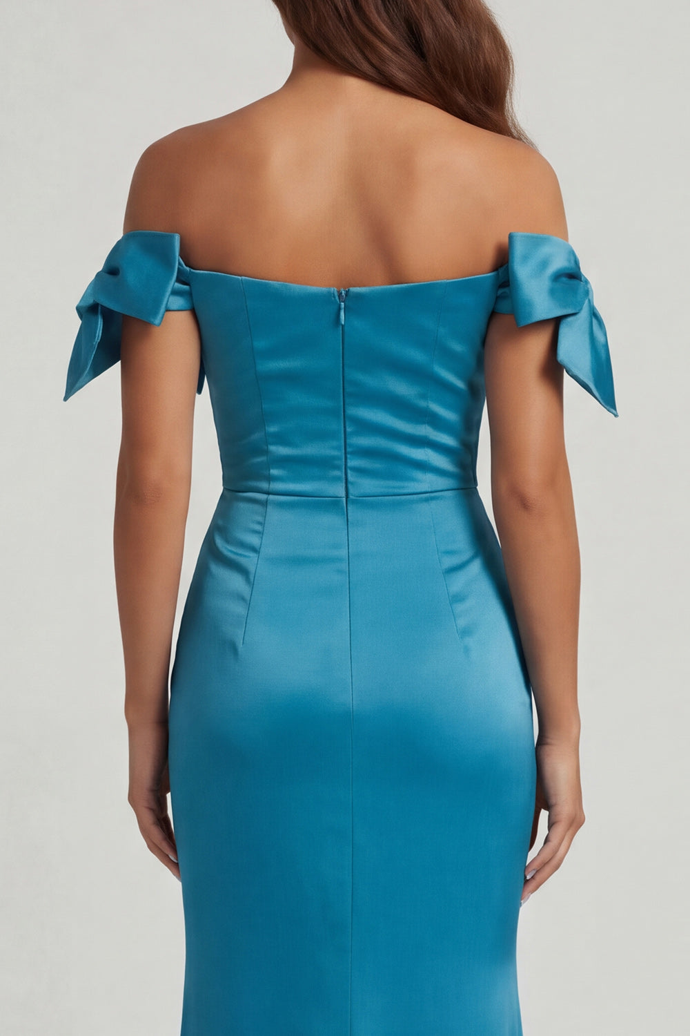 Peacock Green Ruched Mermaid Long Mother of the Bride Dress with Bow