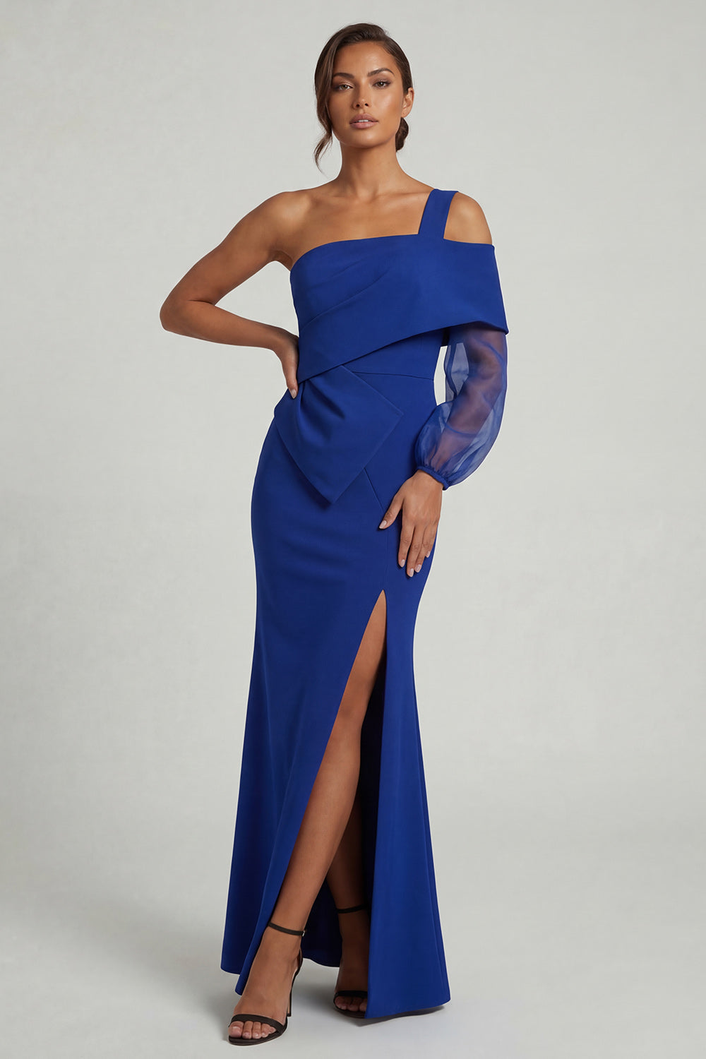 Royal Blue Long One Shoulder Mermaid Mother of the Bride Dress with Slit