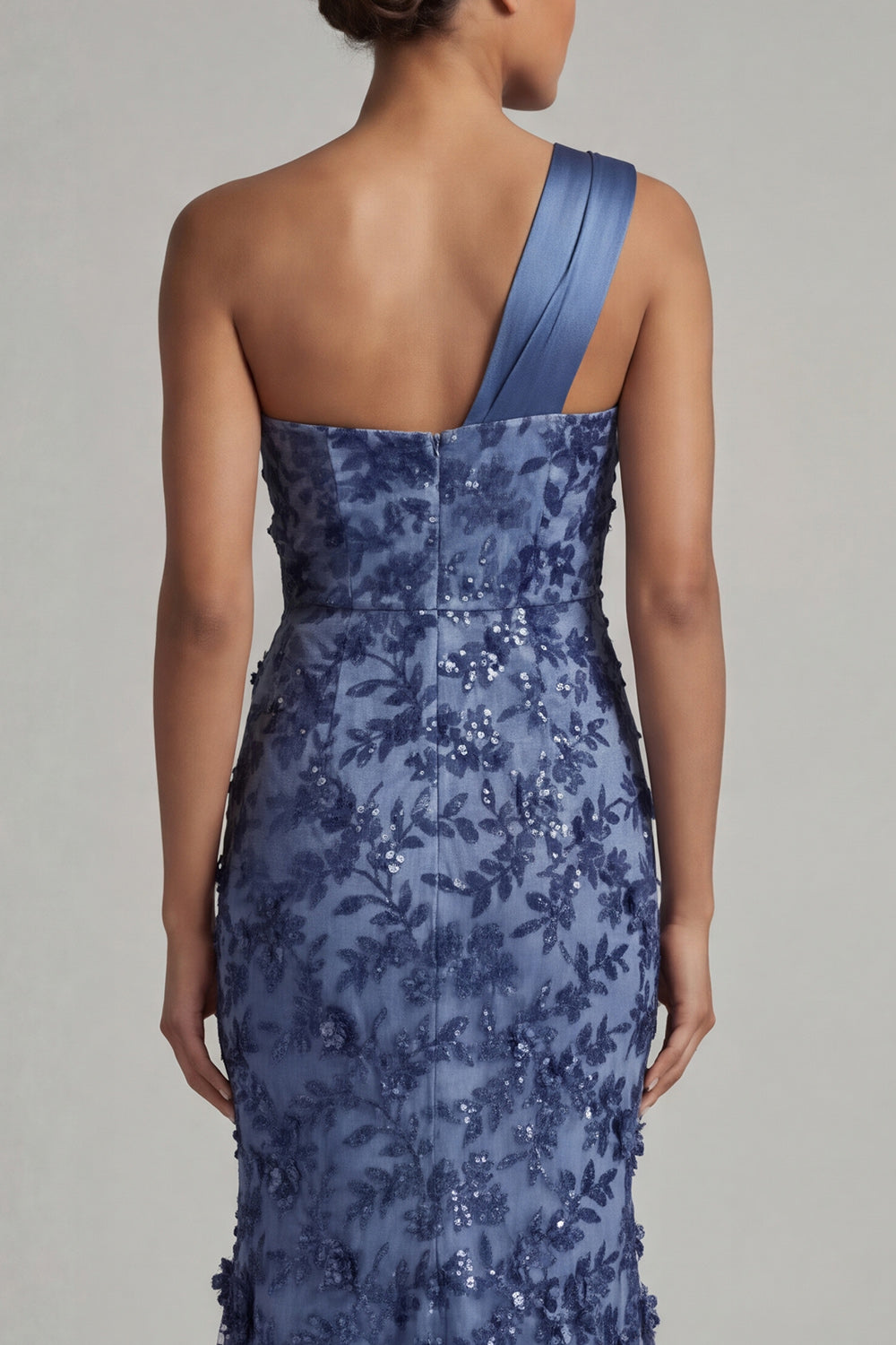 Mermaid Navy Long One Shoulder Floral Mother of the Bride Dress