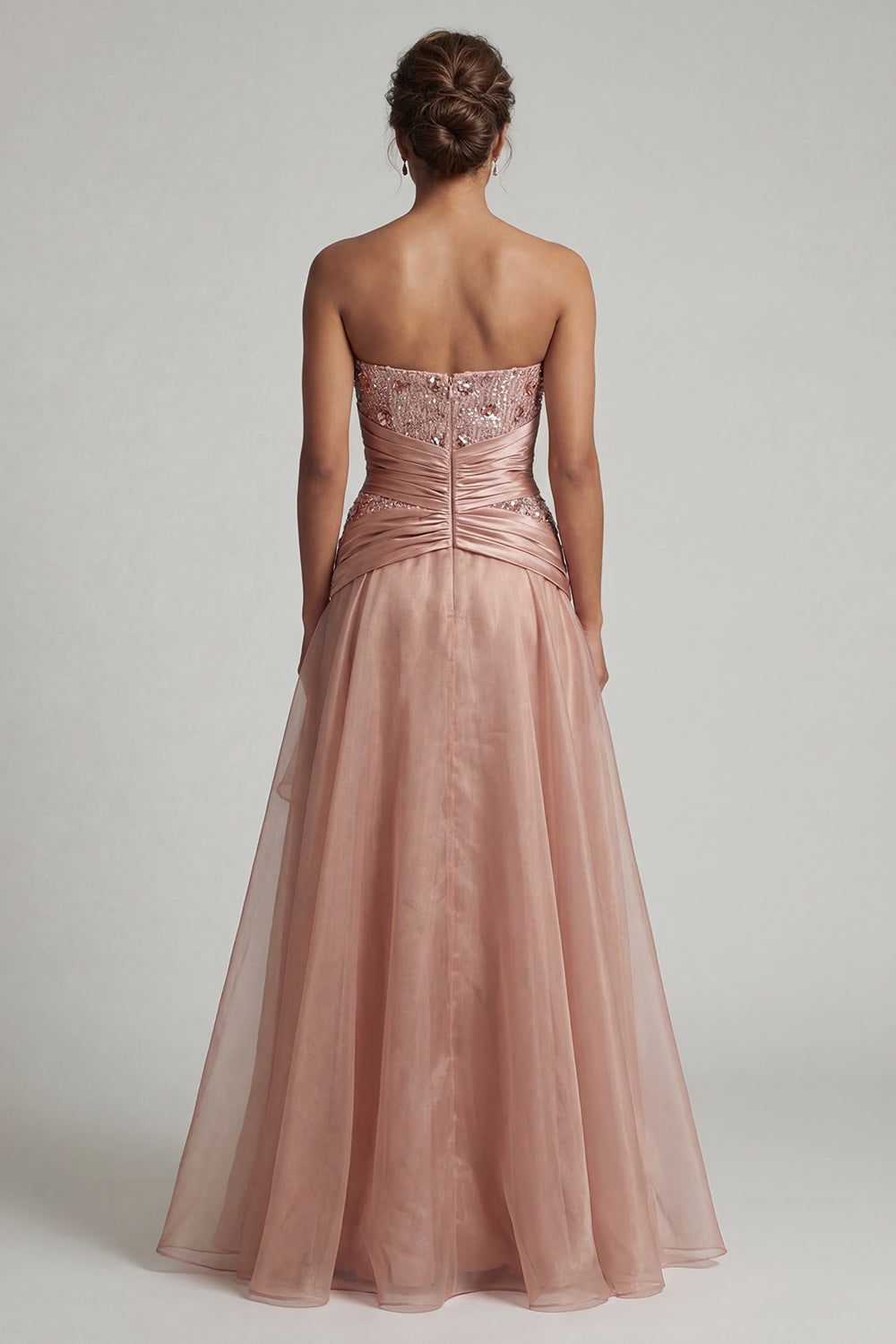 A Line Dusty Rose Long Beaded Mother of the Bride Dress with Ruffles