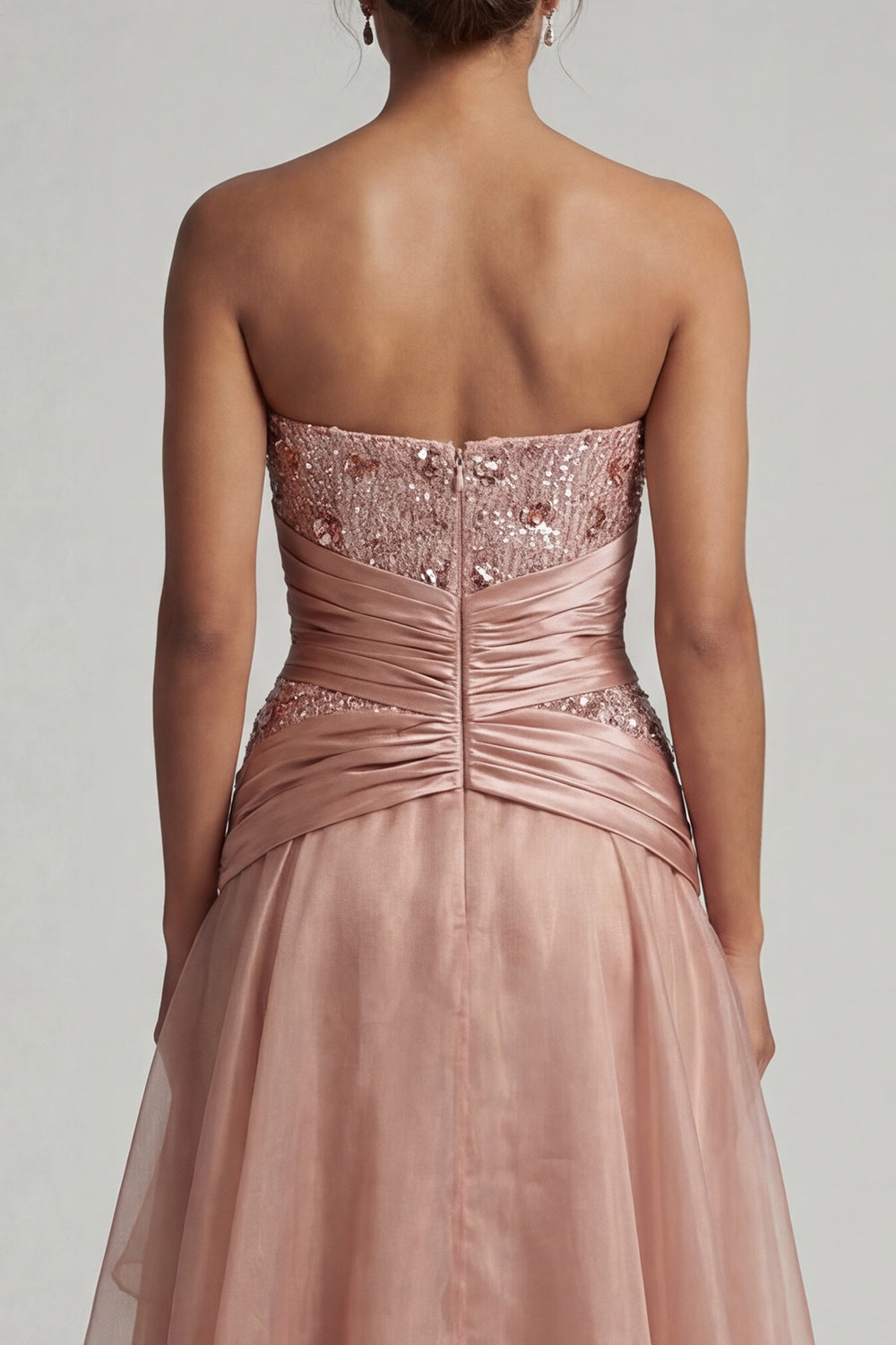 A Line Dusty Rose Long Beaded Mother of the Bride Dress with Ruffles