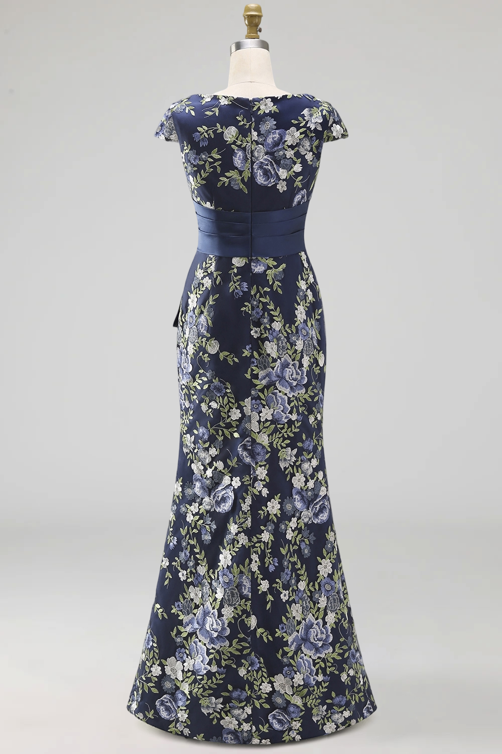 Floral Mermaid Navy Long Mother of the Bride Dress with Slit