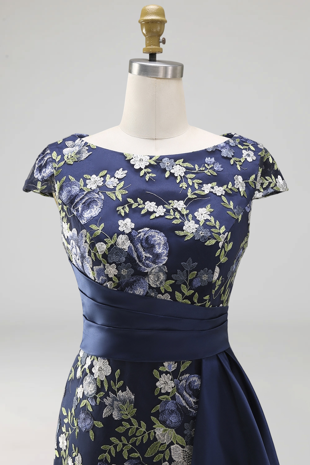 Floral Mermaid Navy Long Mother of the Bride Dress with Slit