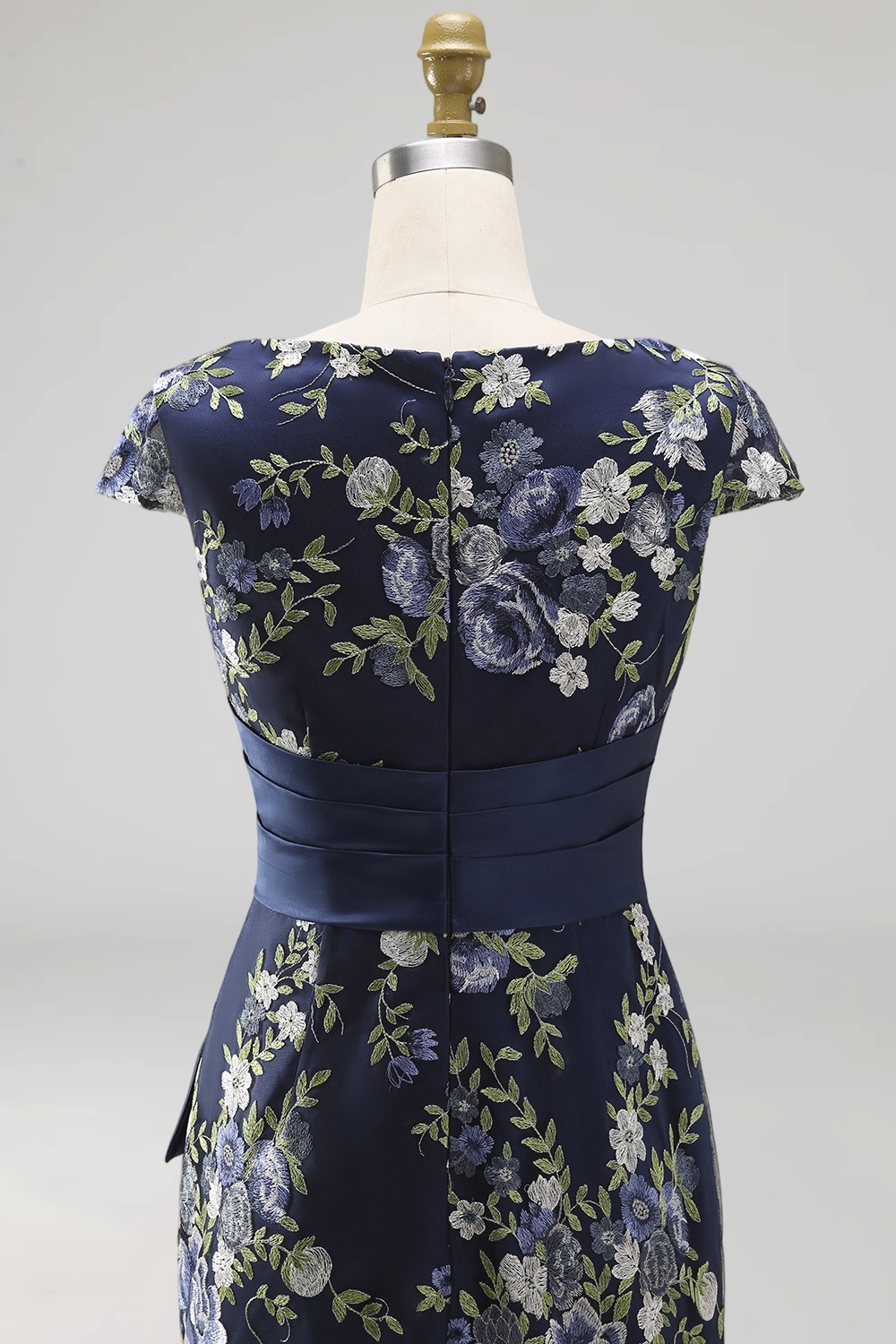 Floral Mermaid Navy Long Mother of the Bride Dress with Slit