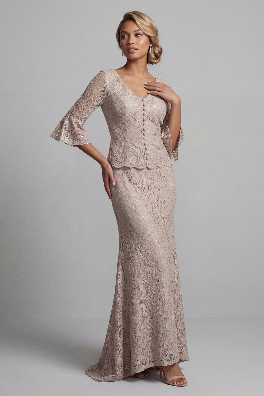 Scoop Champagne Mermaid Long Mother of the Bride Dress with Jacket