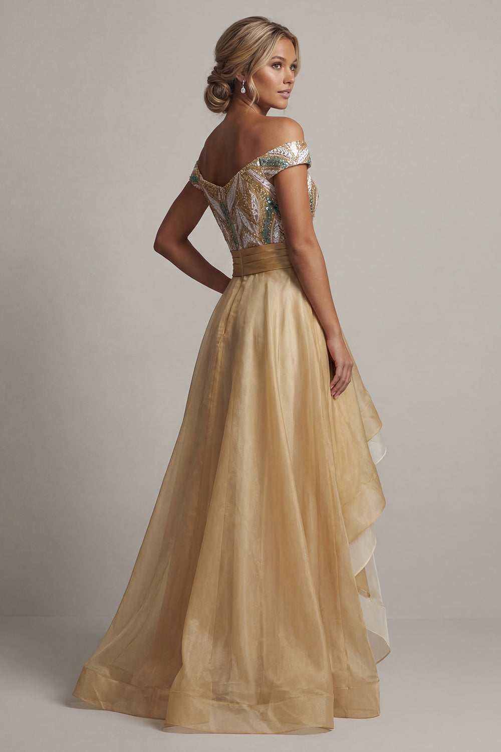 Champagne Asymmetrical A Line Mother of the Bride Dress with Ruffles