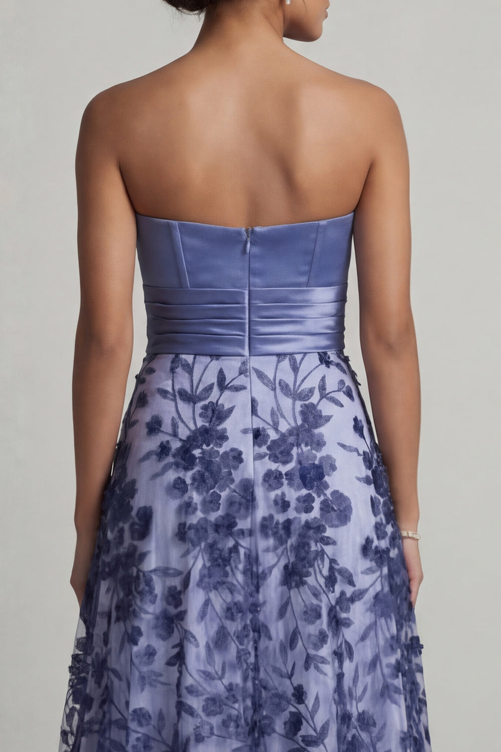 Strapless Floral Long A Line Navy Mother of the Bride Dress