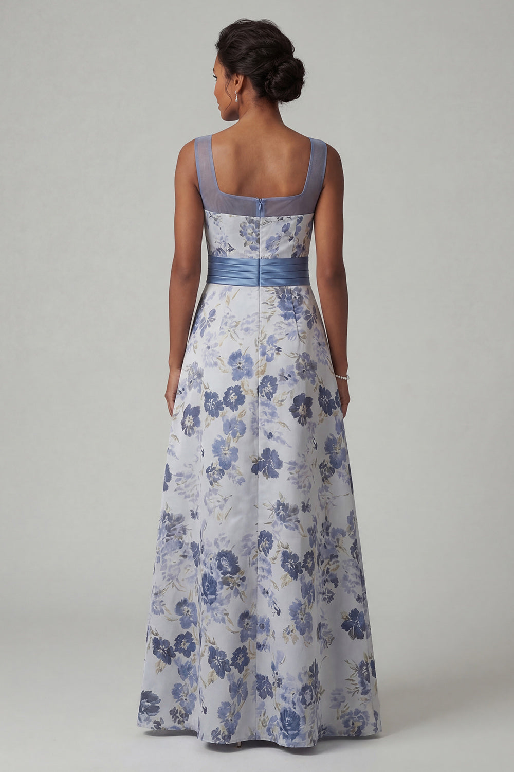 Dusty Blue Long A Line Floral Mother of the Bride Dress with Slit