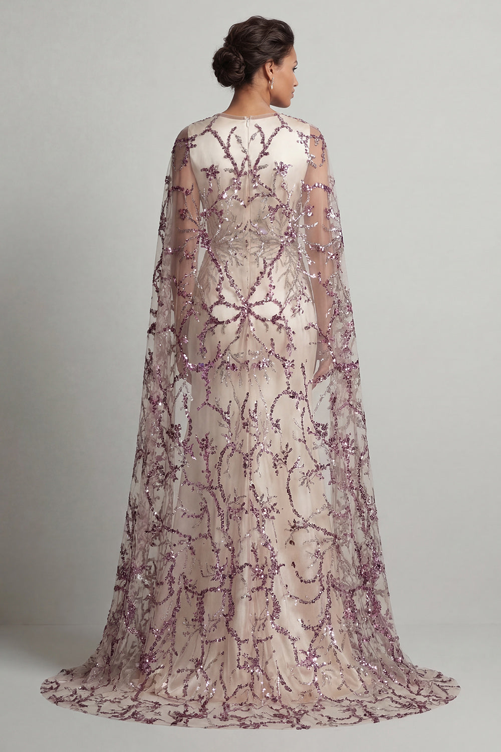 Sequin Sparkly Ivory Long Mermaid Satin Mother of the Bride Dress with Cape