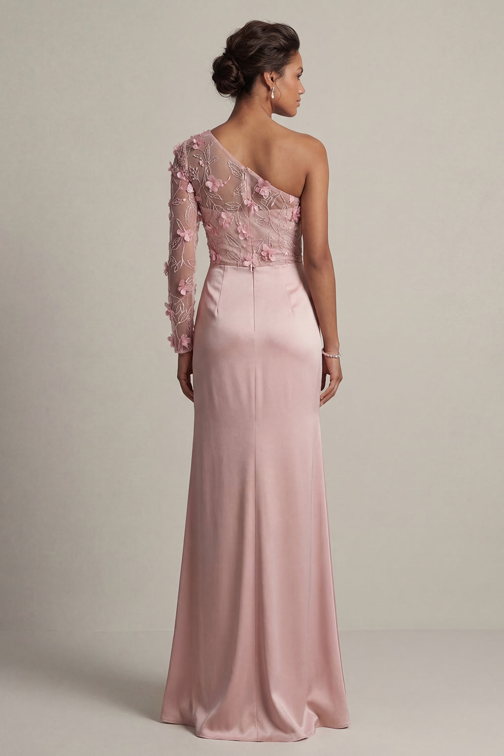 Floral Dusty Rose Mermaid Ruched Long Mother of the Bride Dress with Slit