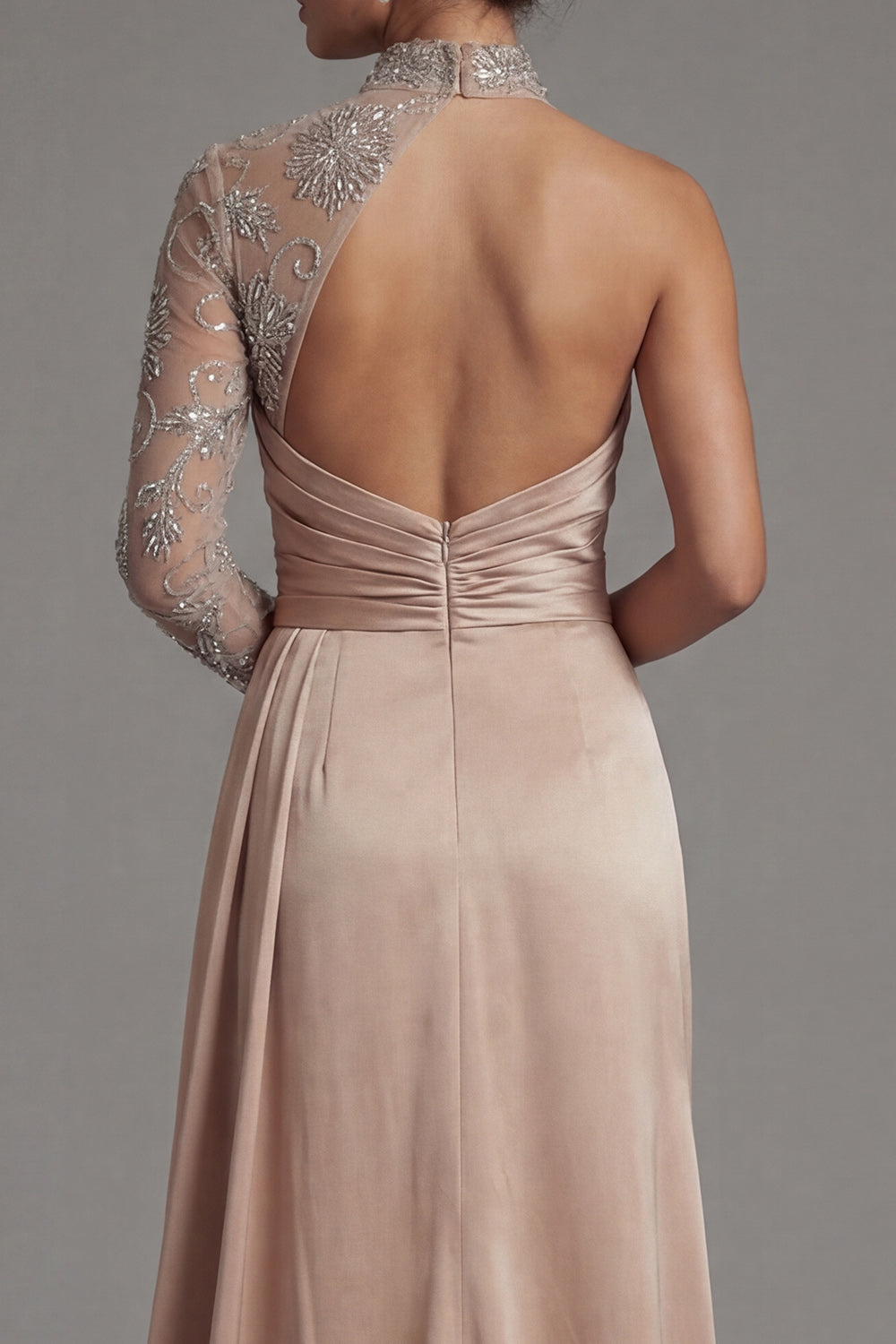 Floral Long Ruched Sheath Champagne Mother of the Bride Dress with Side Cape