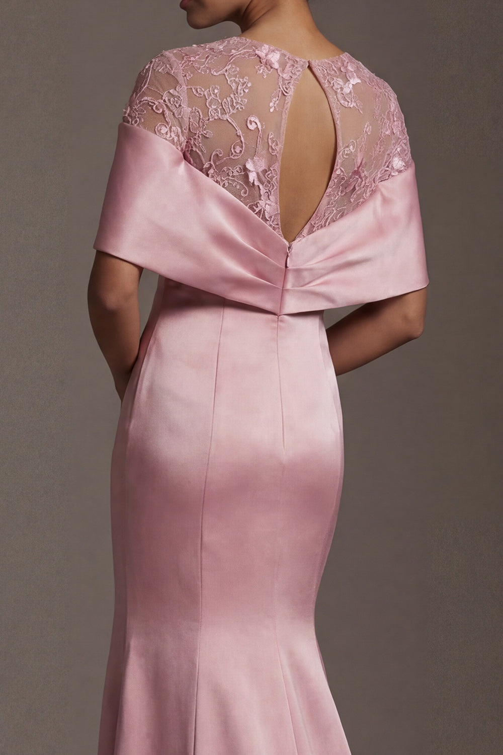 Round Neck Floral Pink Mermaid Long Mother of the Bride Dress