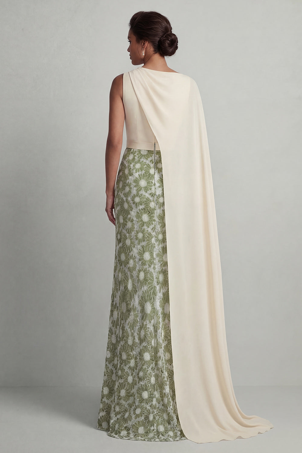 Green Mermaid Floral Long Mother of the Bride Dress with Side Cape