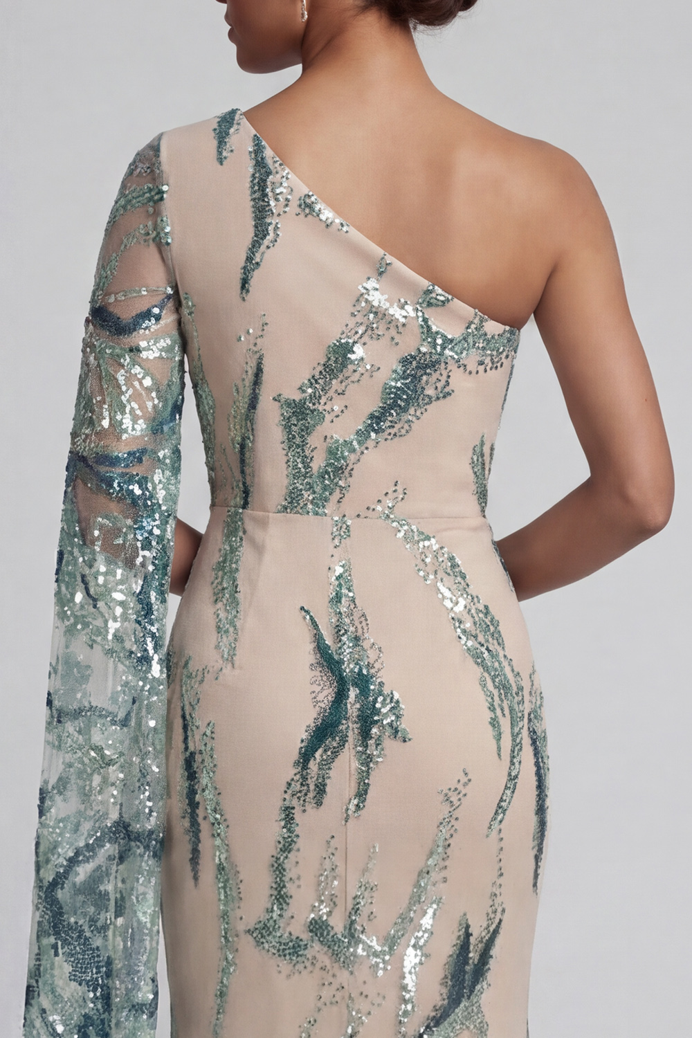 Sparkly Light Blue Long Mermaid Beaded Mother of the Bride Dress with Side Cape
