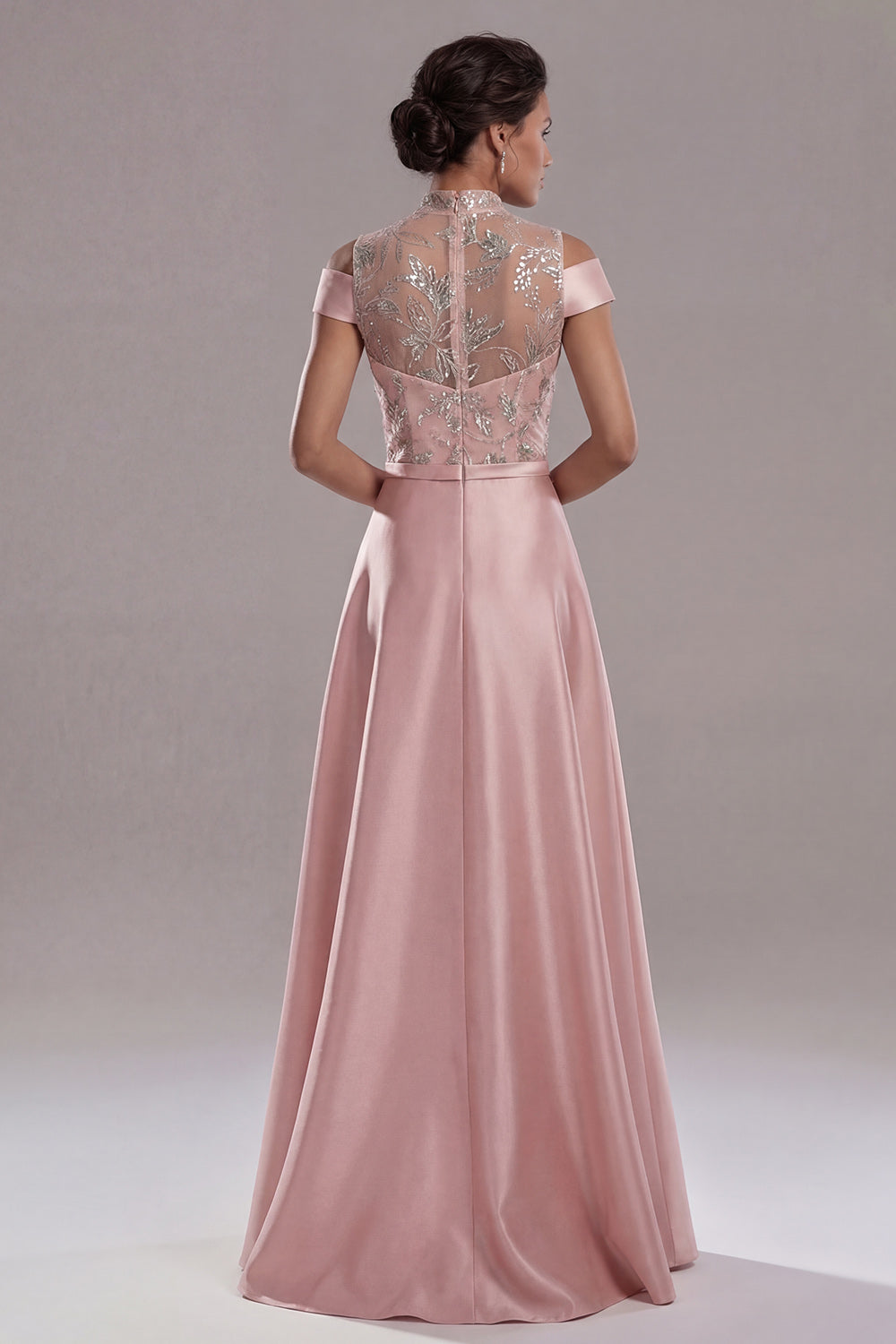 Sparkly Pink Long A Line Beaded Evening Dress