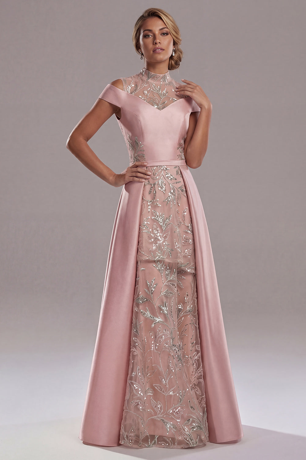 Sparkly Pink Long A Line Beaded Evening Dress