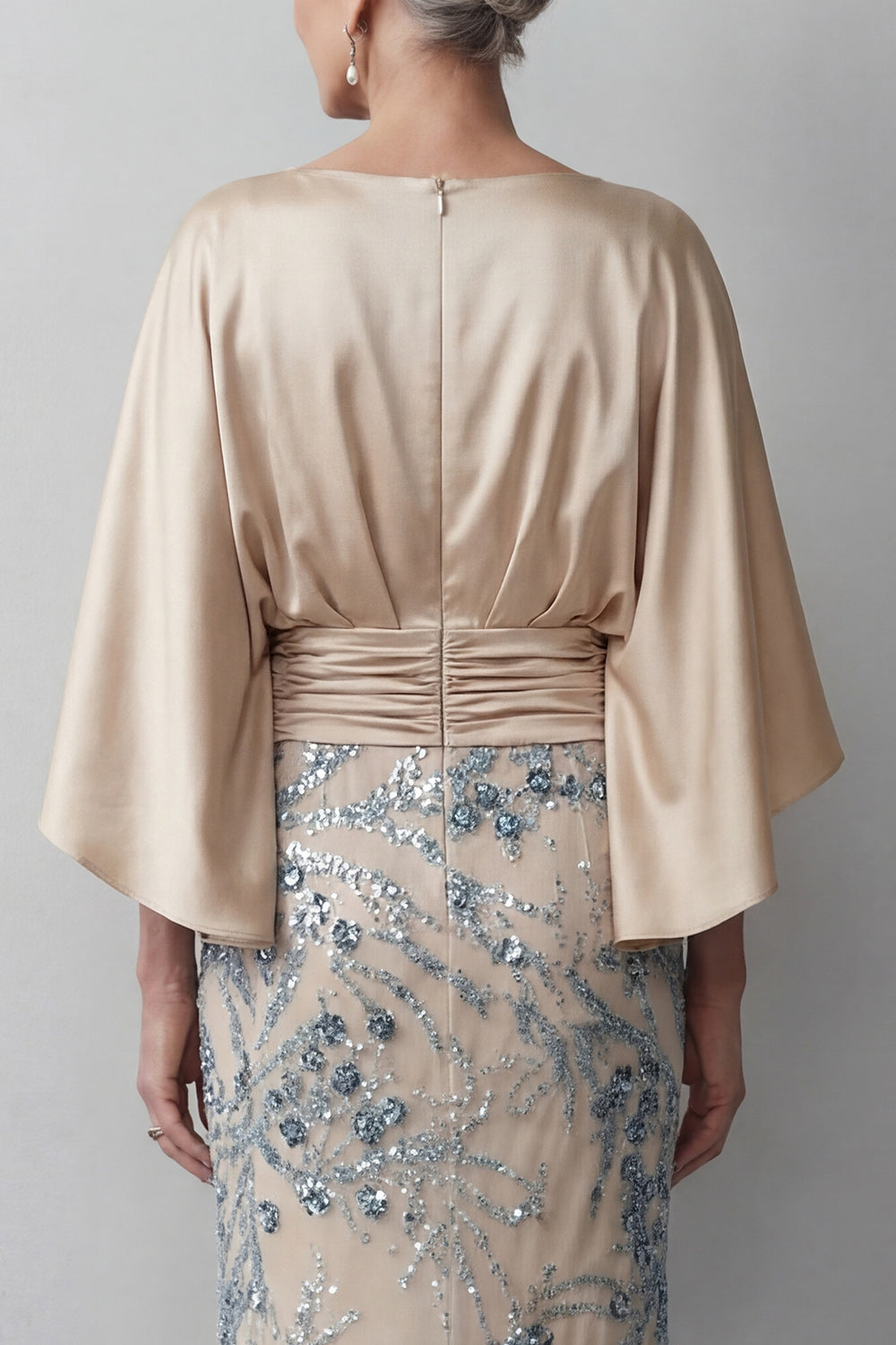 Sparkly Champagne Beaded Floral Mermaid Long Mother of the Bride Dress with Pockets