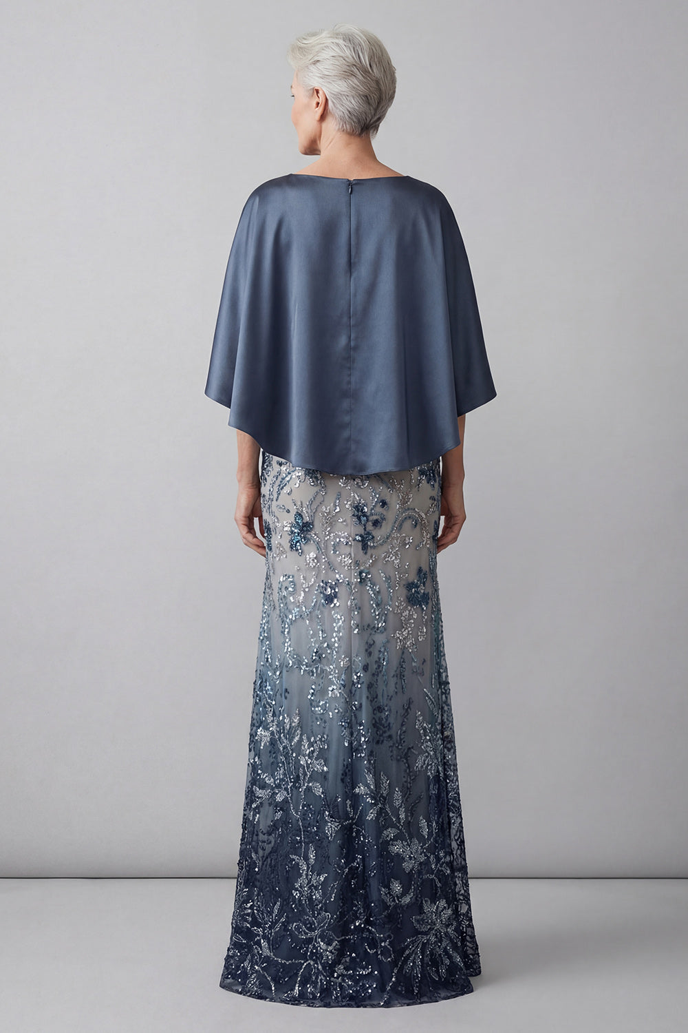 Sparkly Navy Mermaid Long Floral Sequin Mother of the Bride Dress