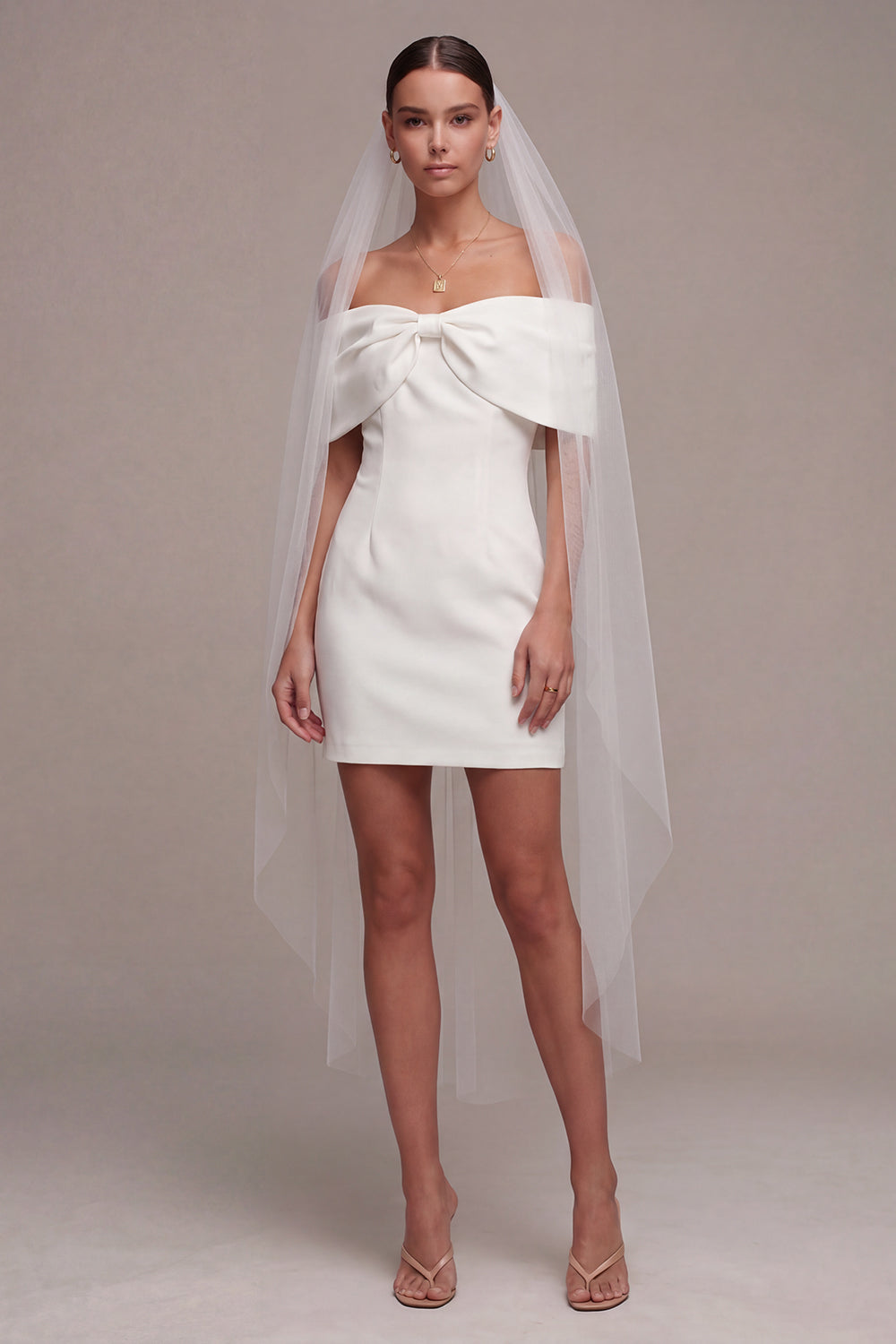 Tight White Short Off the Shoulder Bridal Dress with Bow