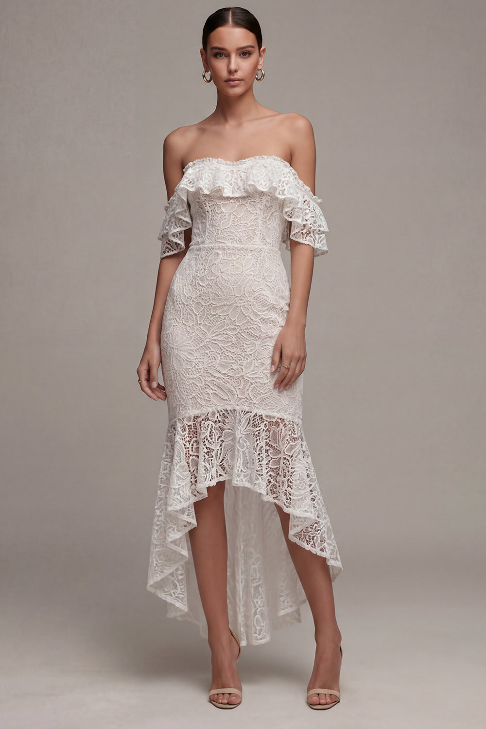 Bodycon Asymmetrical White Off the Shoulder Bridal Dress with Ruffles