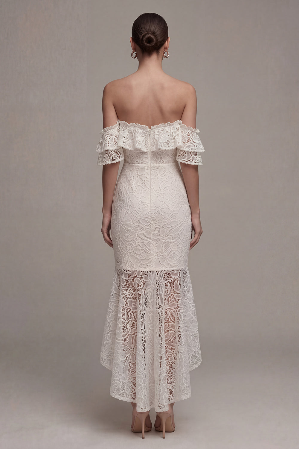 Bodycon Asymmetrical White Off the Shoulder Bridal Dress with Ruffles